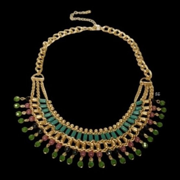Vintage Egyptian Revival Cleopatra Style Goddess Necklace w/ Semi Precious Beads - Picture 16 of 17